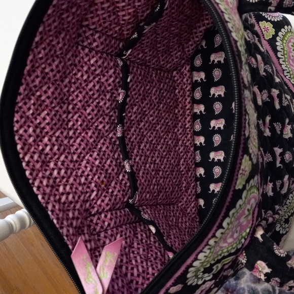 RETIRED Vera Bradley Tote Purse black and pink with elephant print - Picture 5 of 11